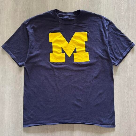 2010s Russell Athletic Michigan Wolverines Big M NCAA T-Shirt Navy 2XL - Picture 1 of 7